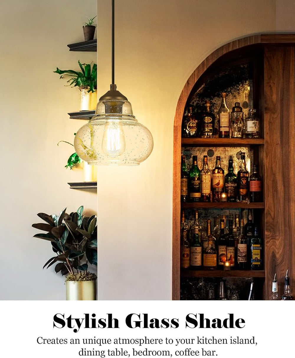 ELYONA 2 Pack Bubble Glass Pendant Lights, 8 Inch Vintage Hanging Lamp Seeded...