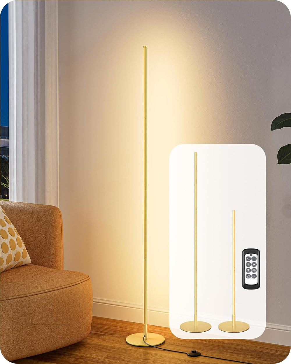 EDISHINE 59.8" Corner Lamp with Remote & 3 Height Settings, Dimmable...