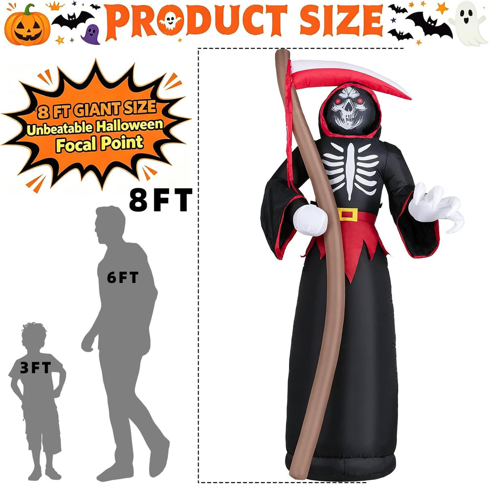8FT Halloween Inflatables Outdoor, Giant Grim Reaper Blow Up Yard Decor