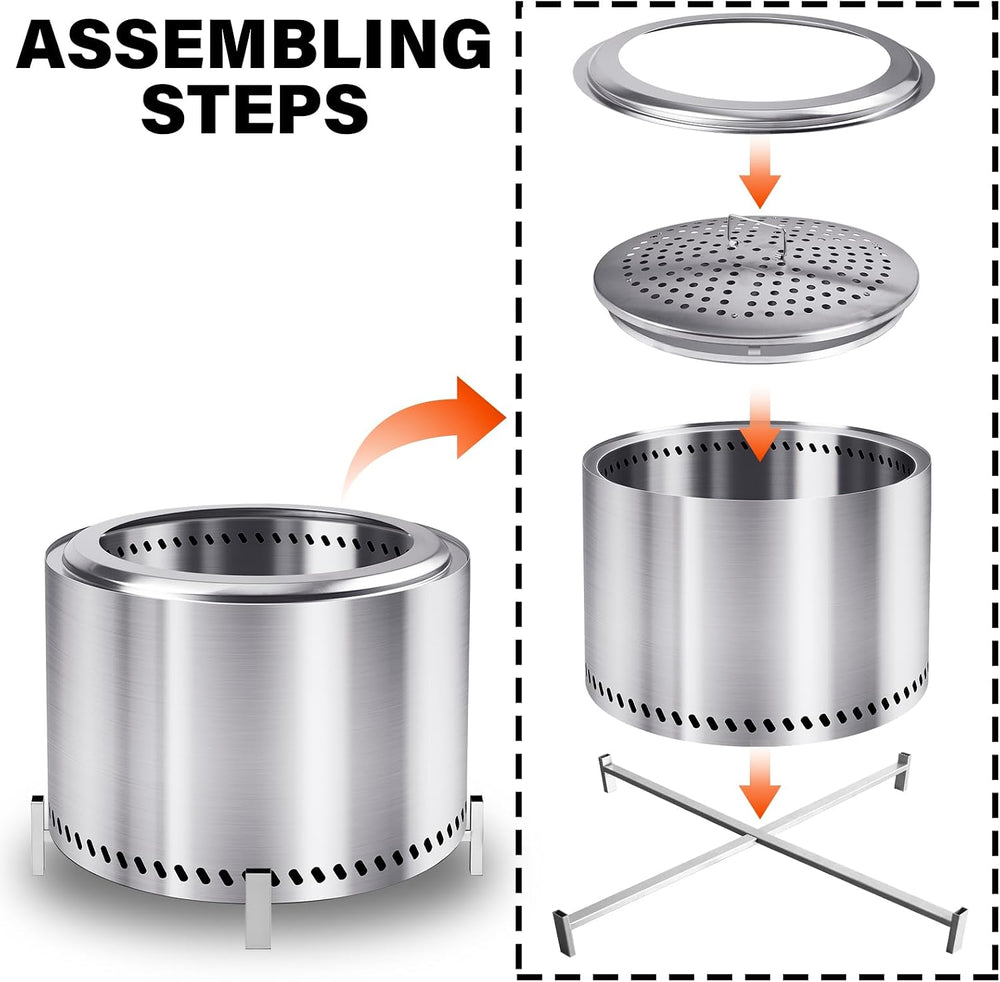 HGD 20 Inch Smokeless Fire Pit with Stand, Stainless Steel Wood Burning Stove...