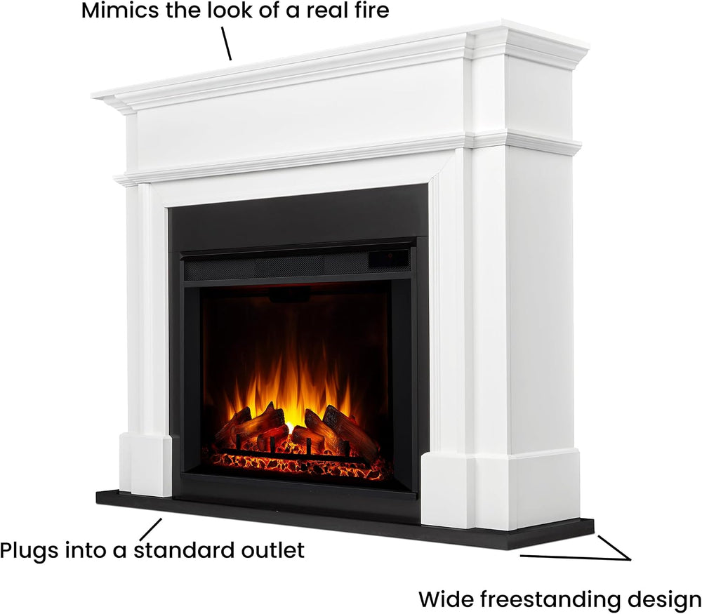 Real Flame Harlan 55” Electric Fireplace with Mantel for Living Room or Bedro...