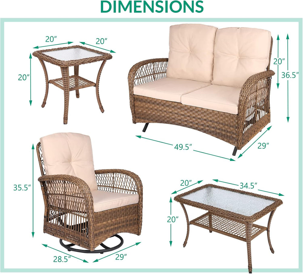 VIVIJASON 5-Piece Outdoor Patio Wicker Conversation Sets, All Weather Outdoor...
