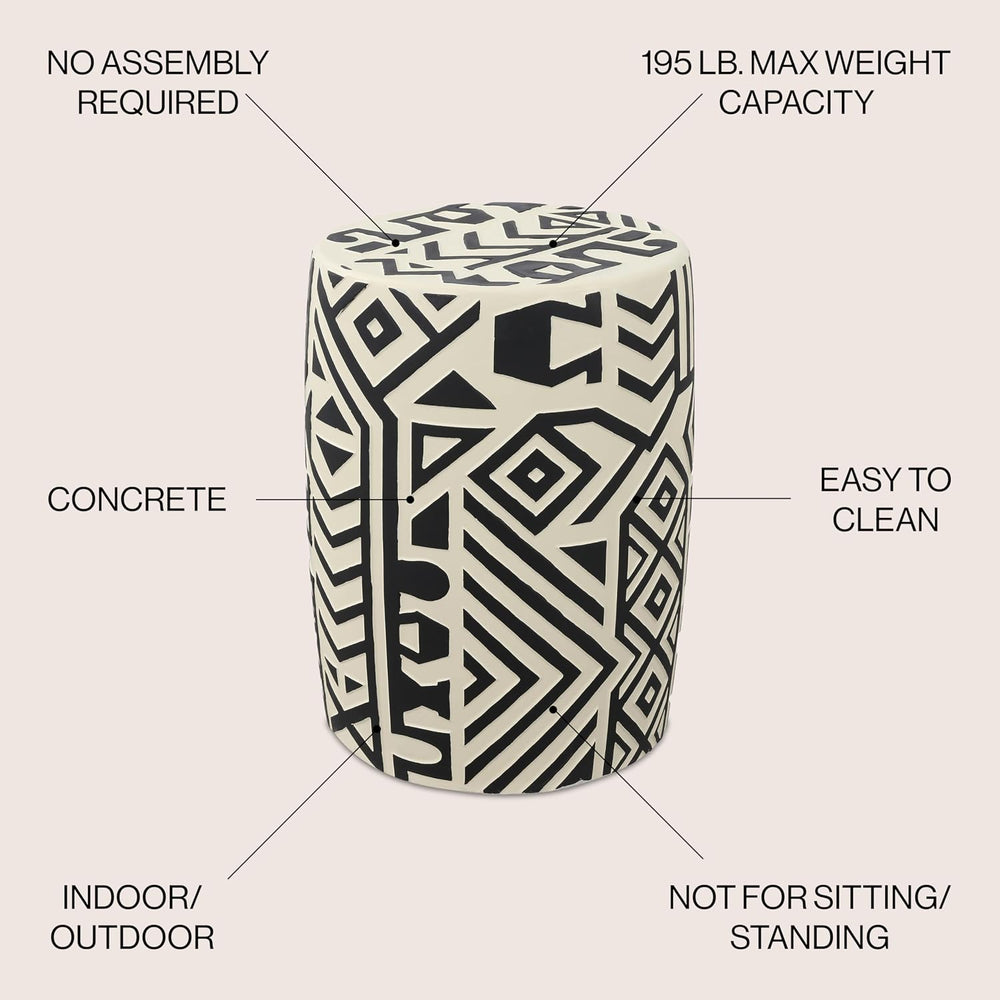 JONATHAN Y Rafi Drum Garden Stool 17.75" Concrete Patio, Black/Cream