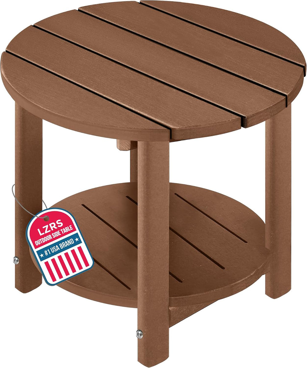 LZRS Round Adirondack Side Table Double End Table, Outdoor Side Tables for Pa...