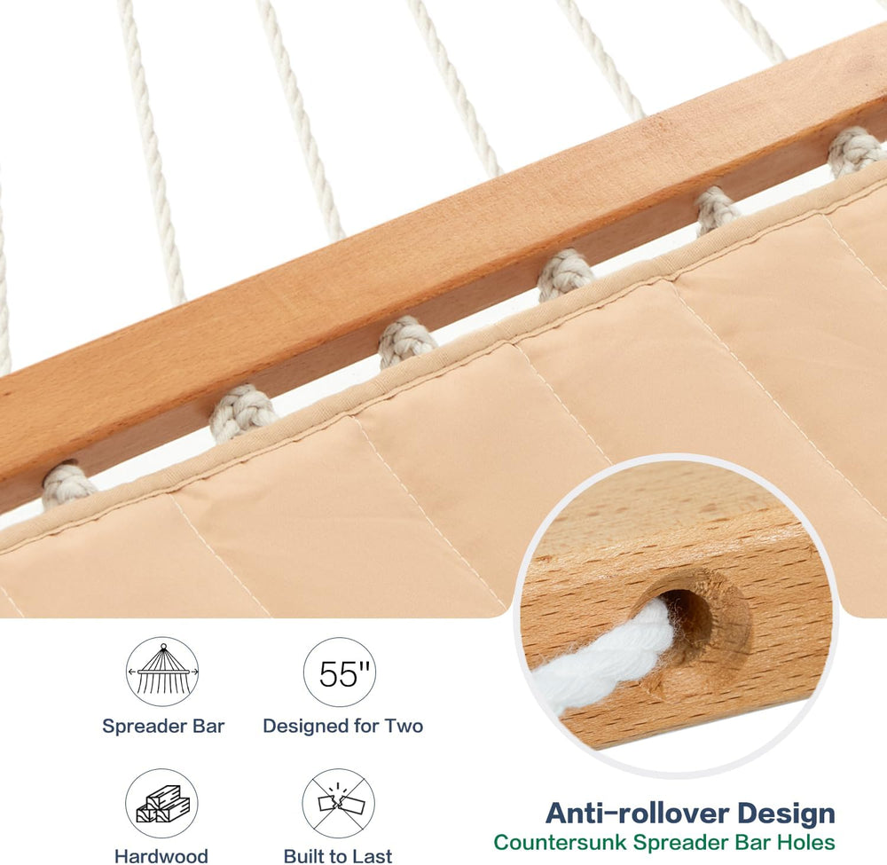 GAFETE 12FT 2 Person Handwoven Rope Hammock for Outside with Removable Pad