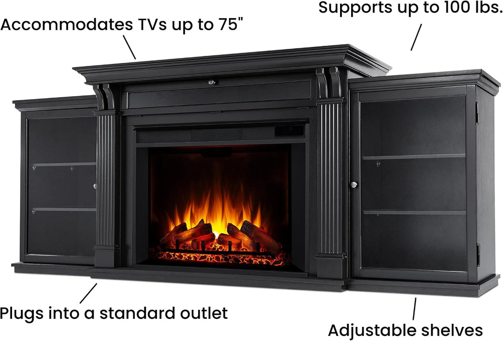 Real Flame Tracey 84" Grand TV Stand with Electric Fireplace in Black, E...