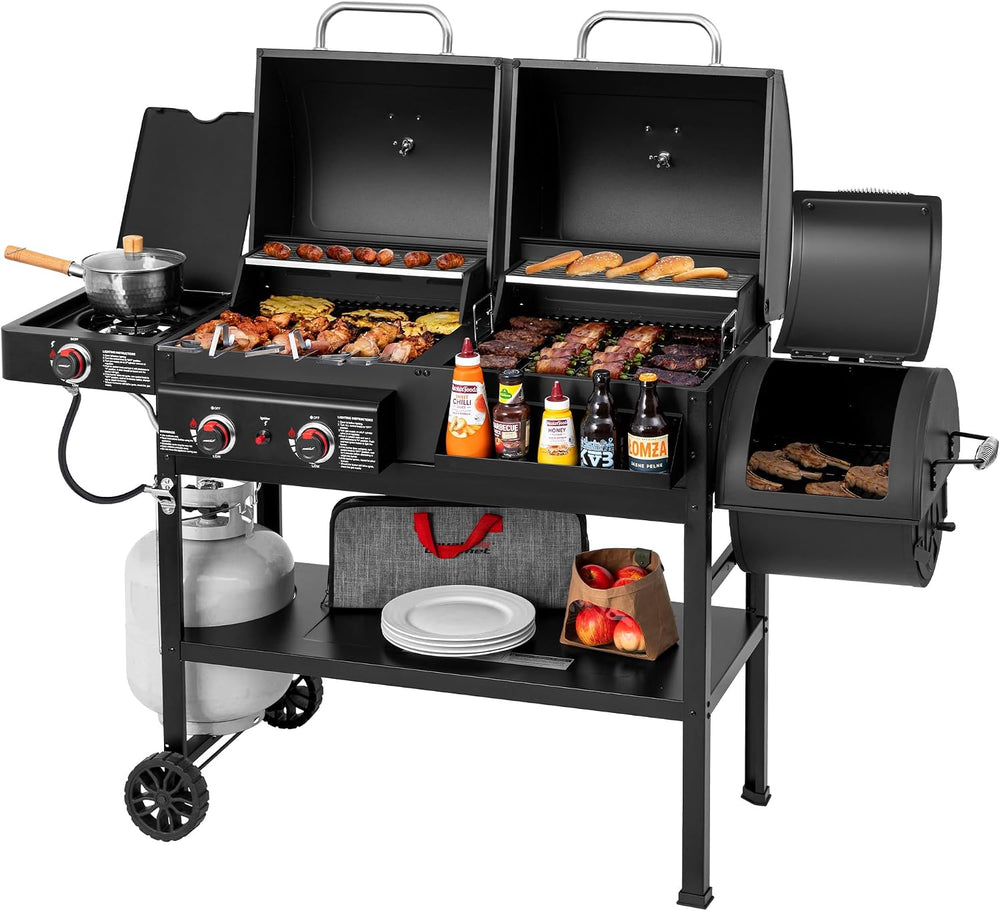 ZH3005Y 2-Burner Gas & Charcoal Grill Combo with Offset Smoker