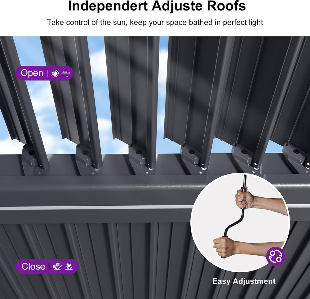 PURPLE LEAF 92KS Louvered Pergola 10' x 14' with LED Strip Lights, Gray
