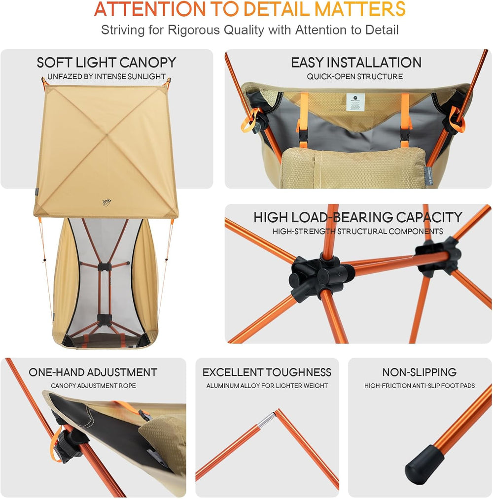 Portable Folding Camping Chair with Sunshade Canopy for Adults