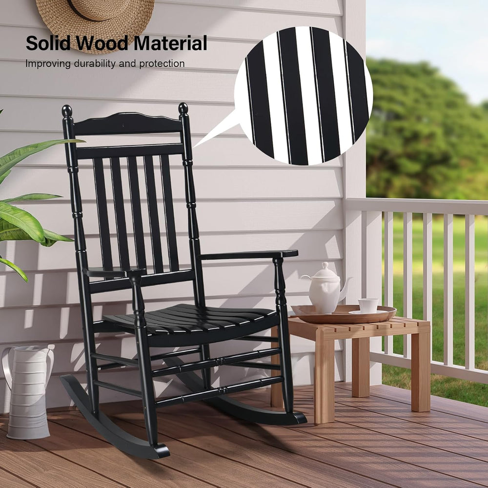 VINGLI Wooden Rocking Chair Outdoor, Patio Rockers with High Back, Support 45...
