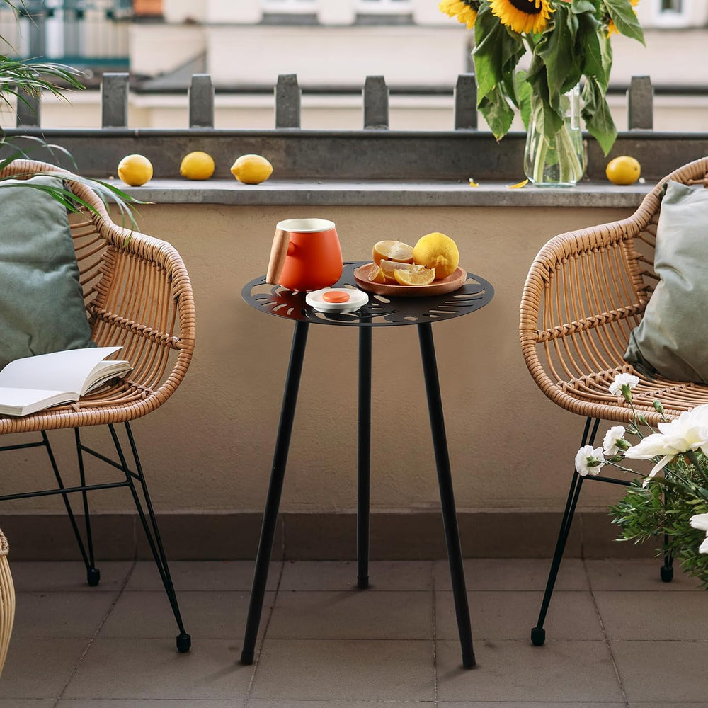 Metal Outdoor Side Tables Set of Two Small Outside Round End Table for Patio ...