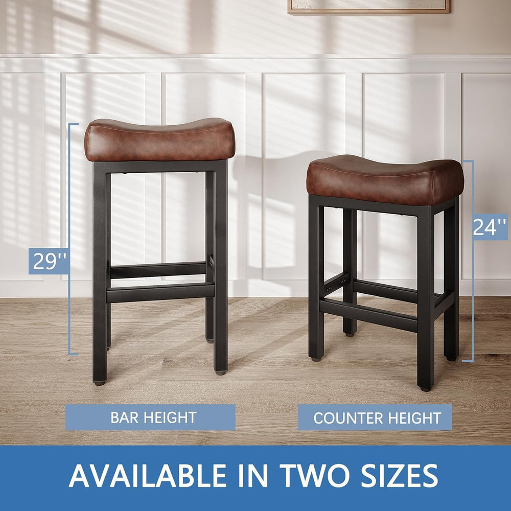 Raynesys 29 Inche Bonded Leather Counter Height Bar Stools Set of 2 Square