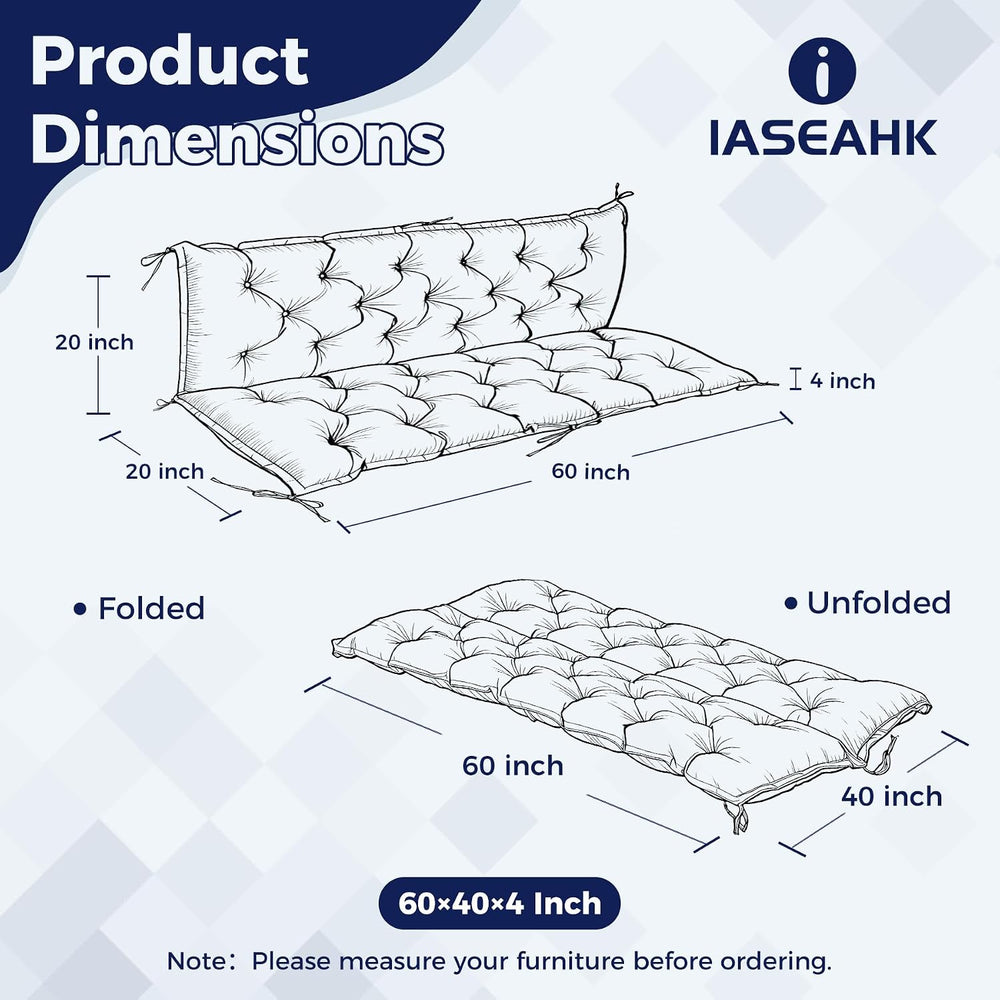 IASEAHK Porch Swing Cushions, 60×40×4 Inch, Waterproof, Navy Blue