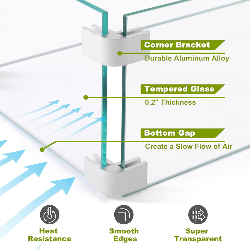 Nuu Garden Tempered Glass Wind Guard for Rectangular Fire Pit Table 29 x 10 x...