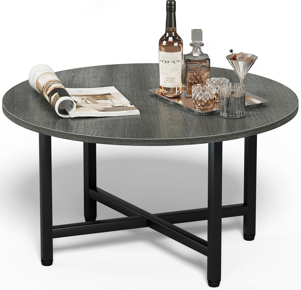 FAMIDGE Coffee Table, 23.6" Round Coffee Table, Gray Living Room Tables