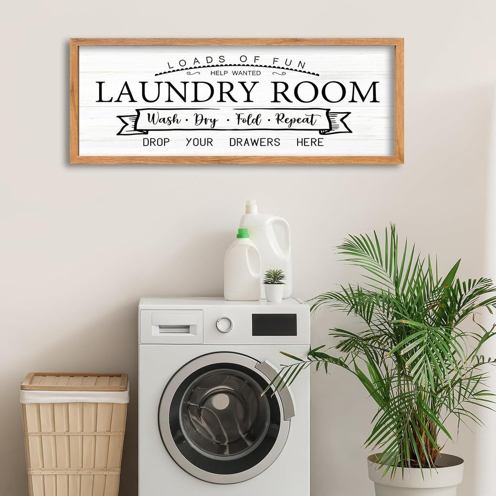 AuraPeak Laundry Room Wall Decor Wash Dry Fold Repeat, Wood White, 32"×1...