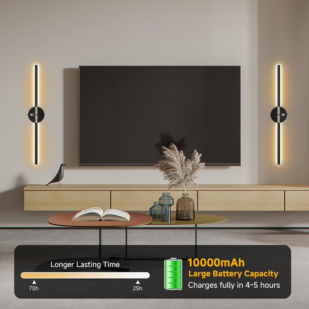 Battery Operated Wall Sconce with 360°DIY Independently Rotate Lamp,Wireless ...