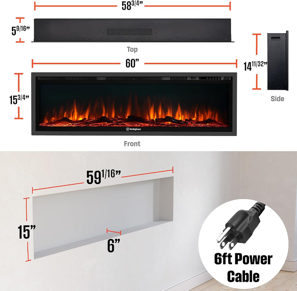 Westinghouse 60 Inch Electric Fireplace Heater, Compatible with Alexa & G...