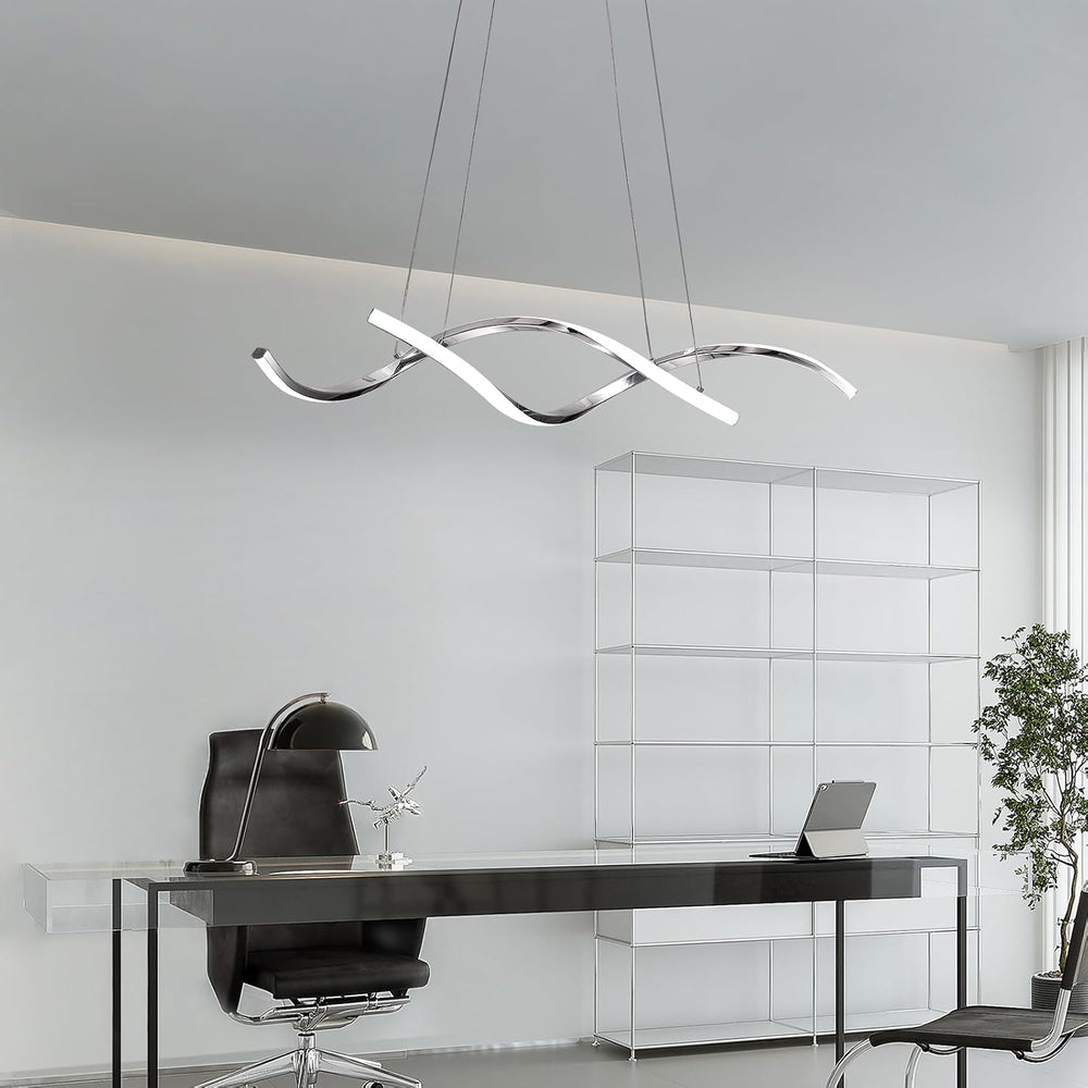 NOXARTE Modern LED Chandelier Dimmable Hanging Ceiling Light, Silver Pendant ...