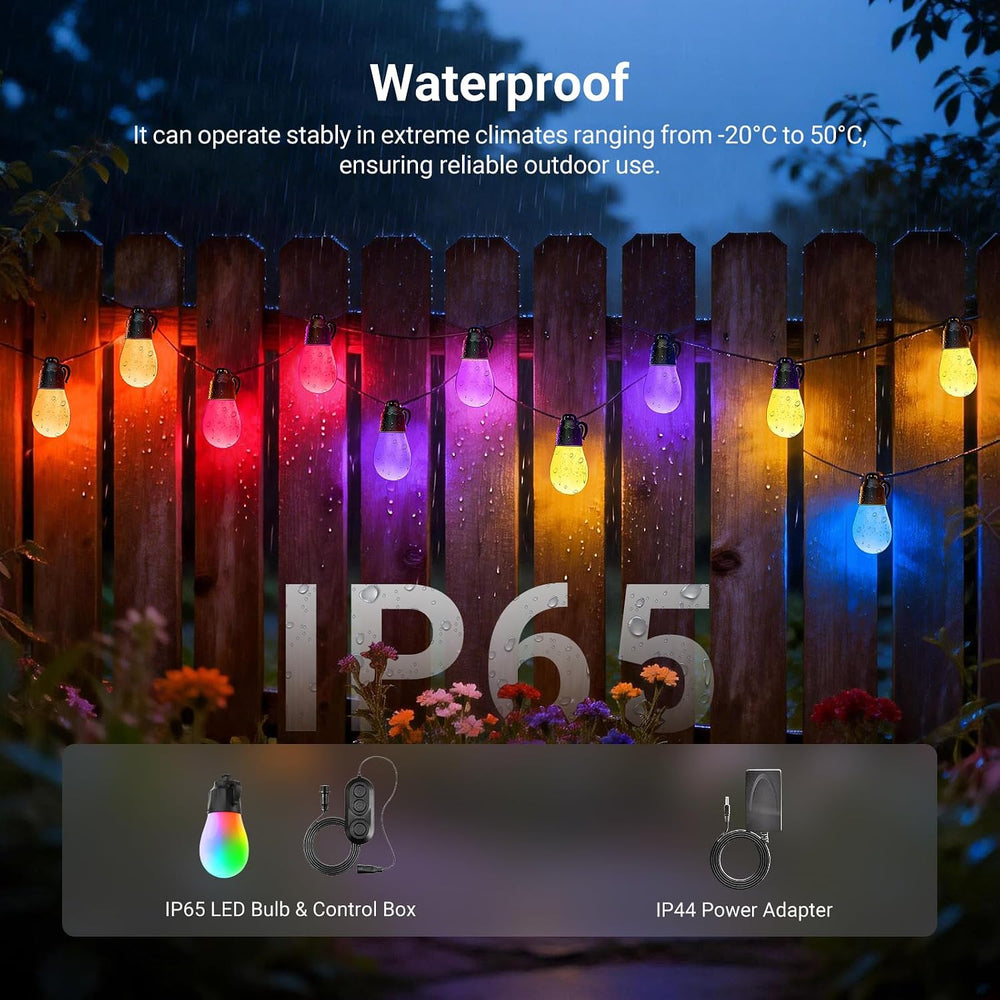 NEEWER 48ft Outdoor String Lights, App Control Smart AI RGBW Hanging, NR01