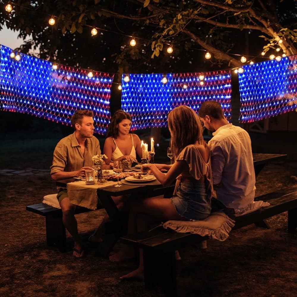 American Flag String Lights, 420 LED USA Flag Net Light Waterproof Patriotic ...