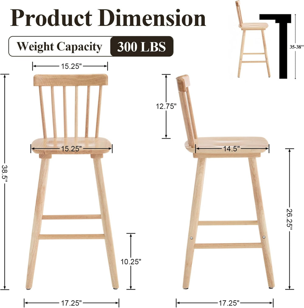 Windsor Bar Stools Set of 4, 26 Inch Counter Height Barstools Wooden Barstool...