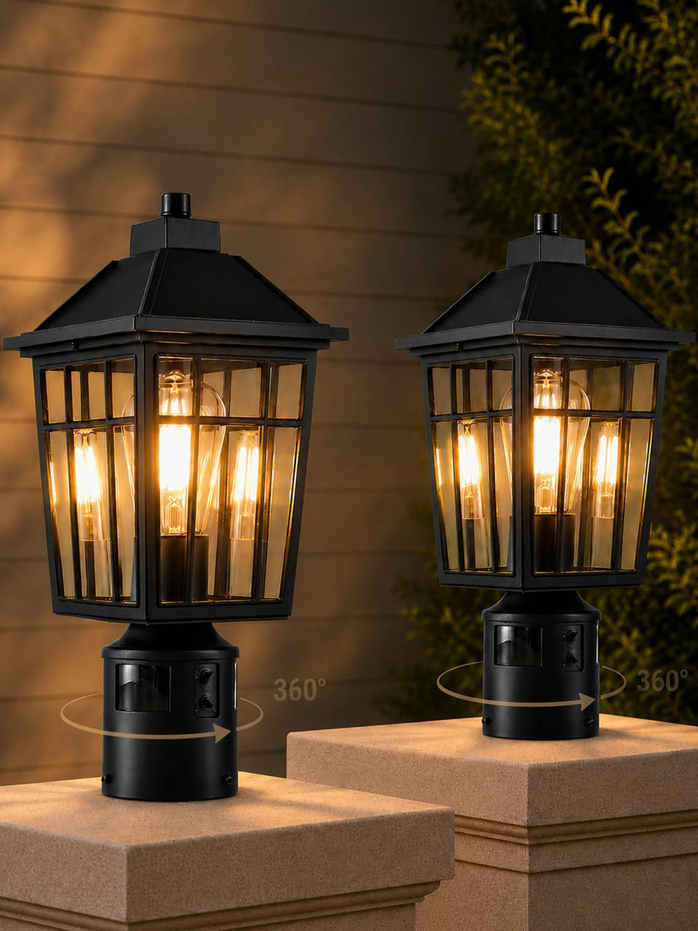 Yisuro 360°Motion Sensor Outdoor Post Light, Dusk to Dawn Hardwired Pole Lant...