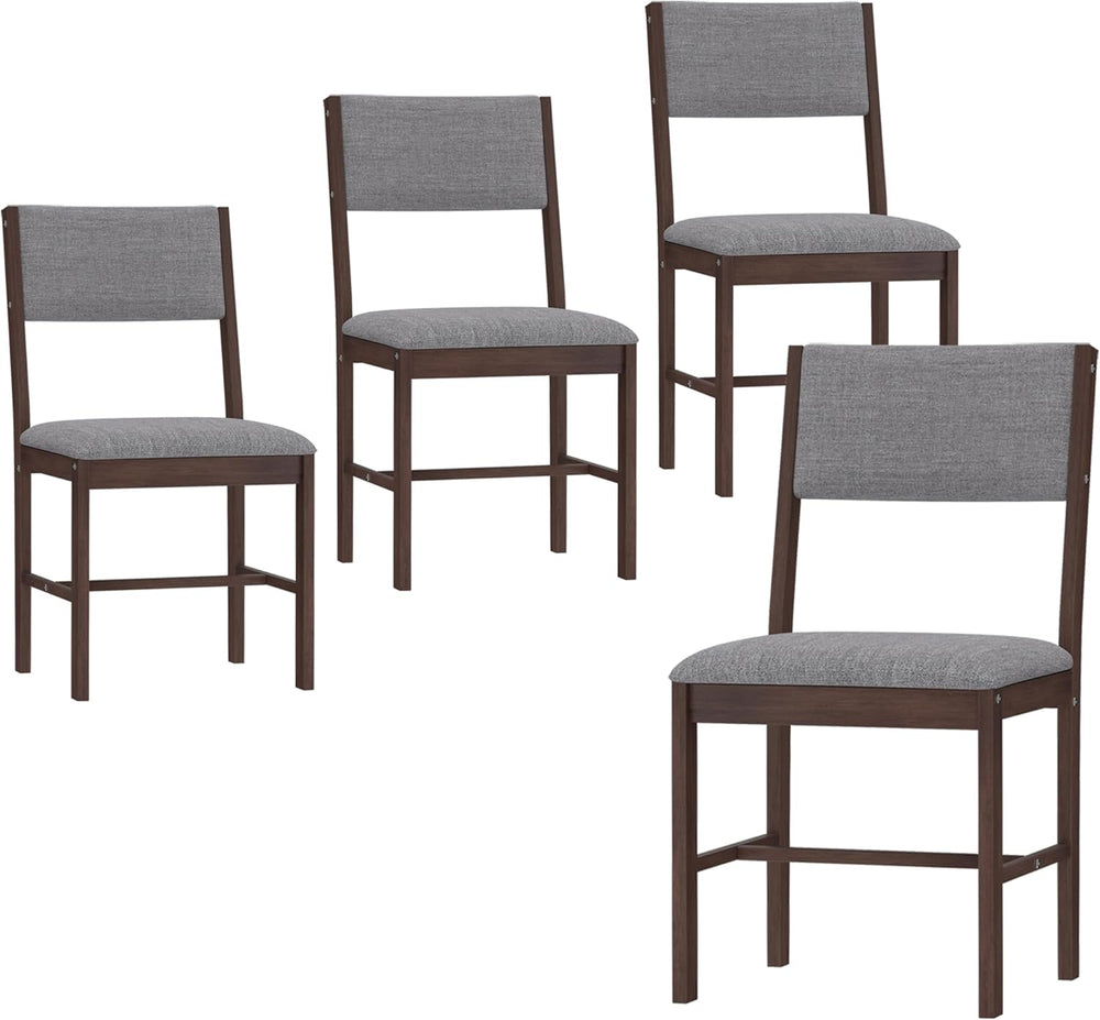 HOMCOM Solid Wood Dining Chairs Dining Room Upholstered Set of 4 Gray
