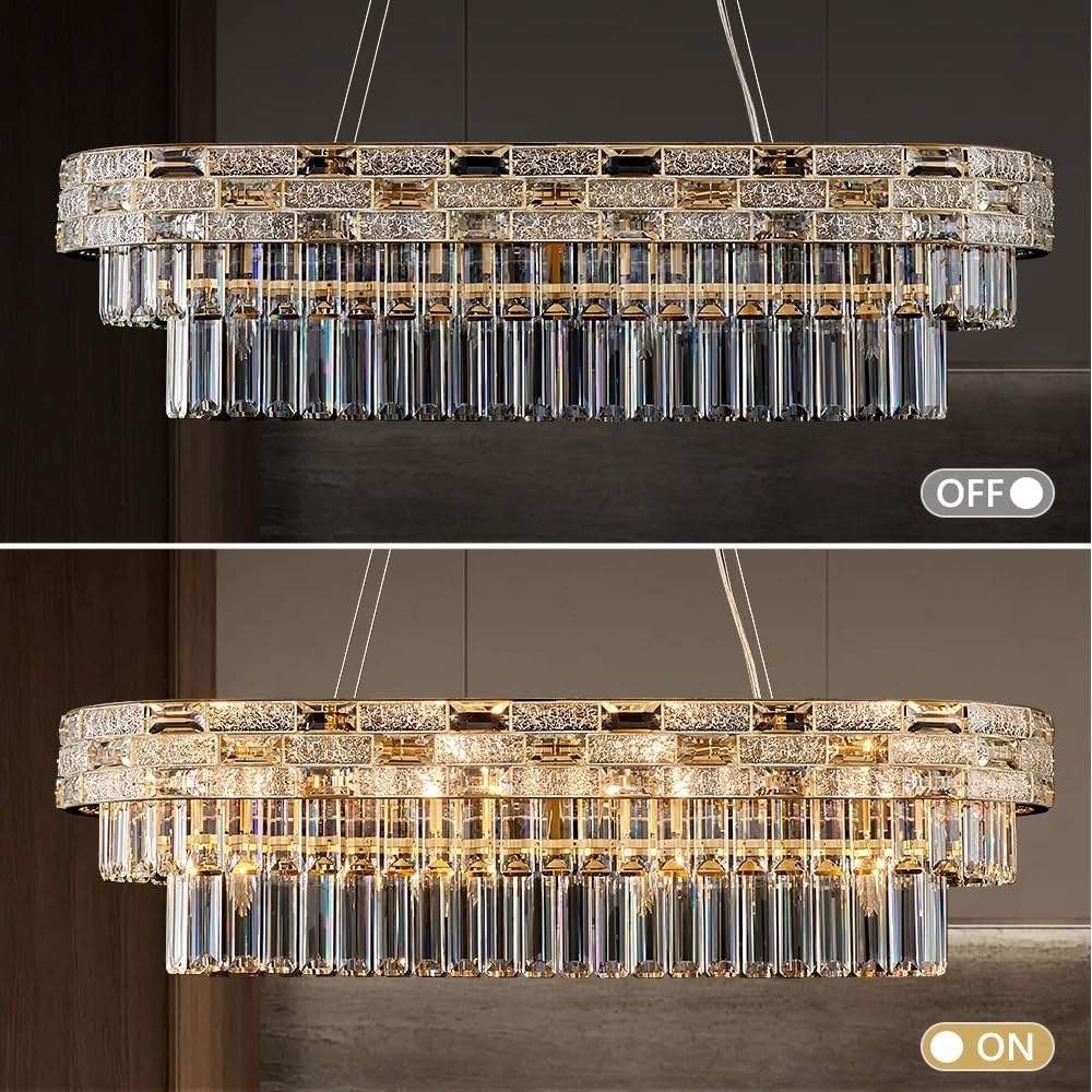 34.3" L Modern Crystal Chandeliers for Dining Room 12 Lights Gold Chande...