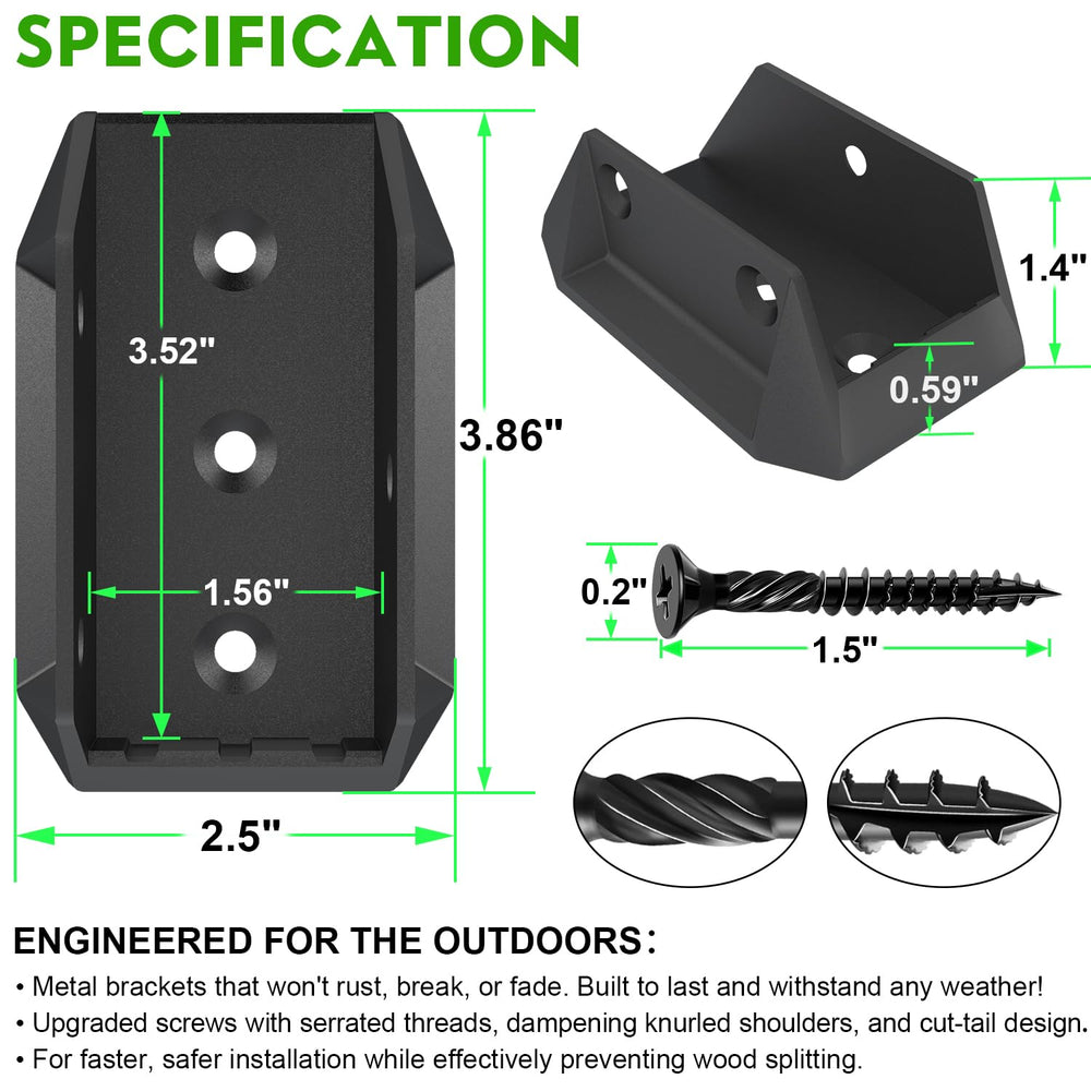 20 Pcs Heavy Duty ADC-12 Aluminum Deck Railing Brackets for 2x4 (Actual 1 ½&q...