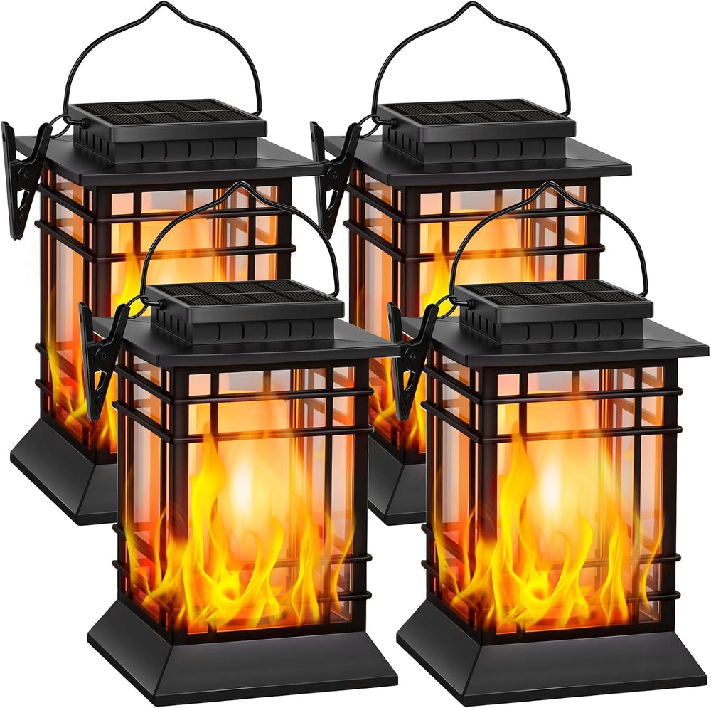 Brightever 4-Pack Solar Lanterns Outdoor Waterproof, Flickering Flame Solar L...