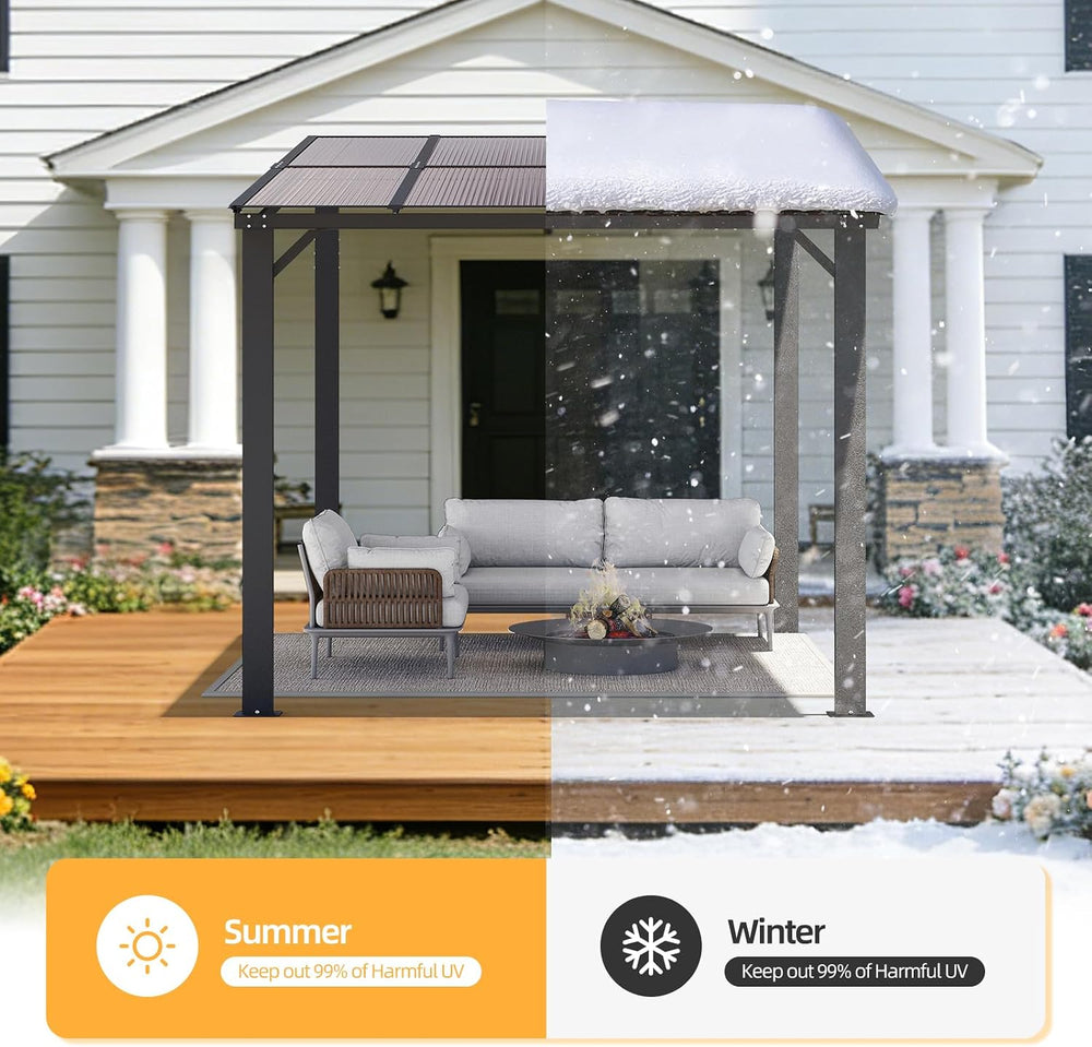 10 x 8' Wall‑Mounted Patio Pergola Gazebo w/Sloped Roof Hardtop