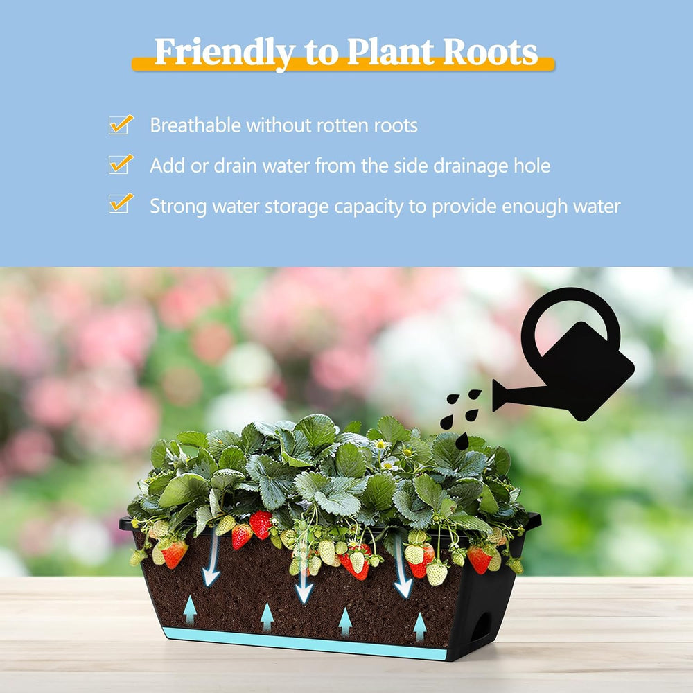 4 Pack Window Boxes Planters Railing Planter Box with Adjustable Brackets