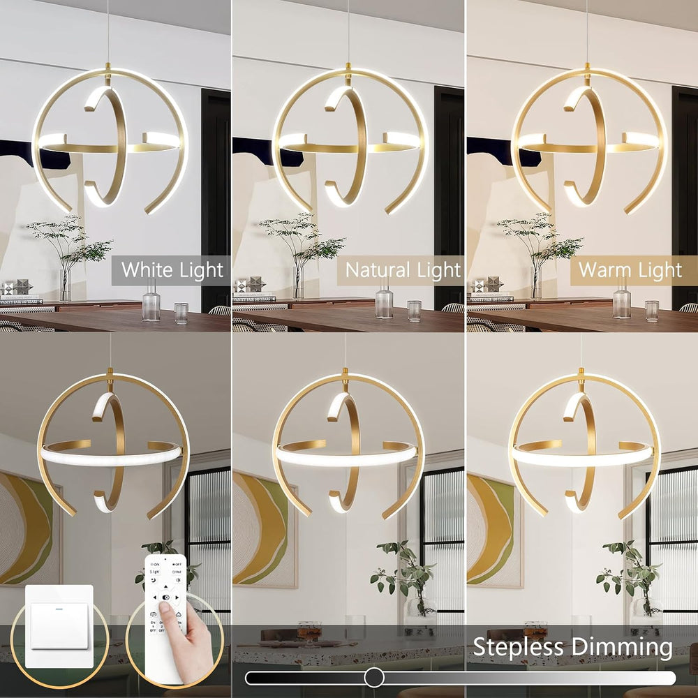 KELUOLY Modern Gold LED Chandelier, Dimmable Metal Brushed Globe Pendant Ligh...