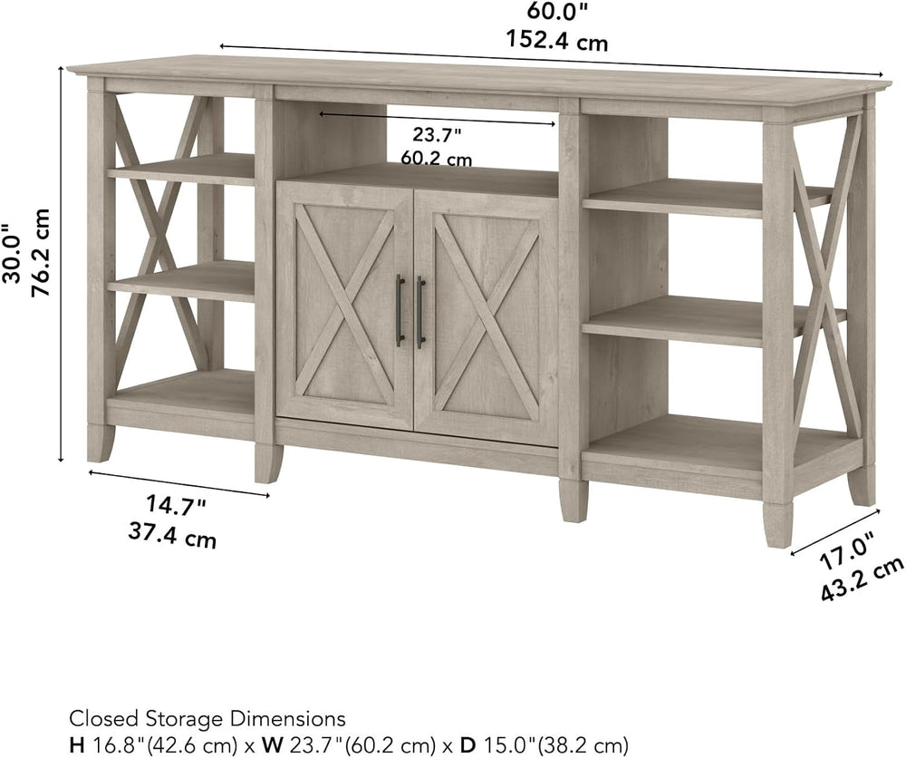 Bush Home Key West Tall TV Stand for 65 Inch TV in Washed Gray, Farmhouse Ent...