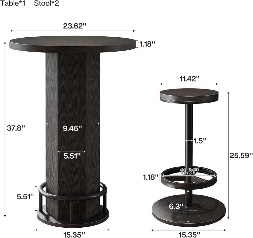 Tribesigns Round Bar Table Set of 2, Industrial Bistro Sets with 2 barstools,...