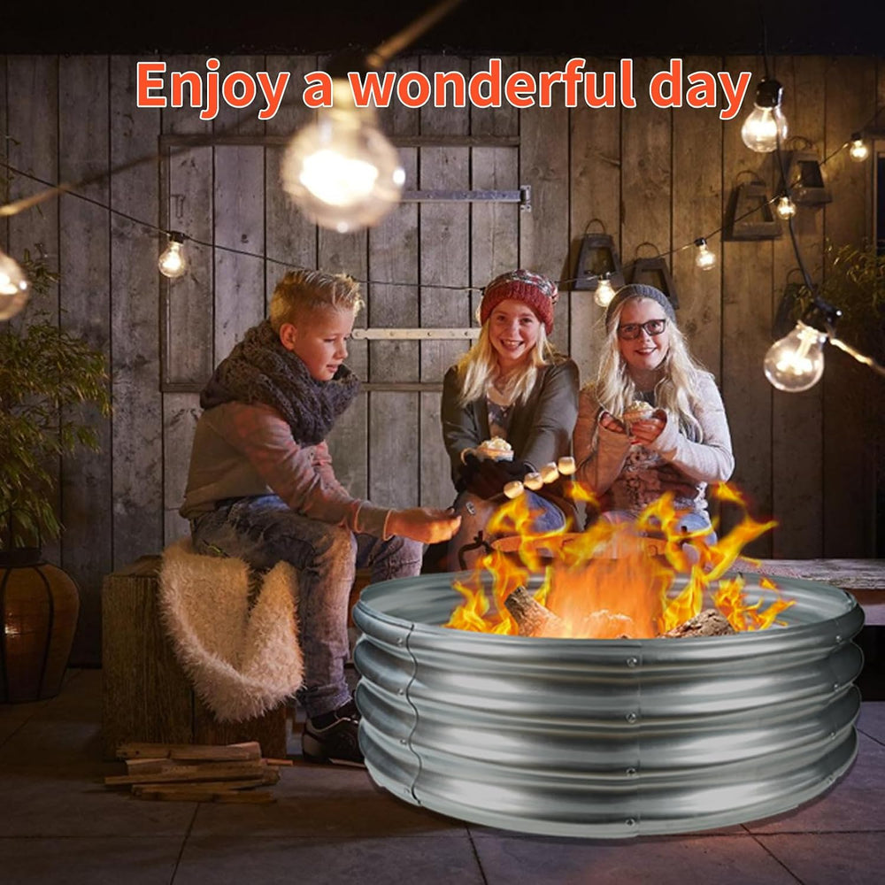12 in Tall 36 Inch Diameter Round Galvanized Fire Pit Ring/Fire Ring Silver