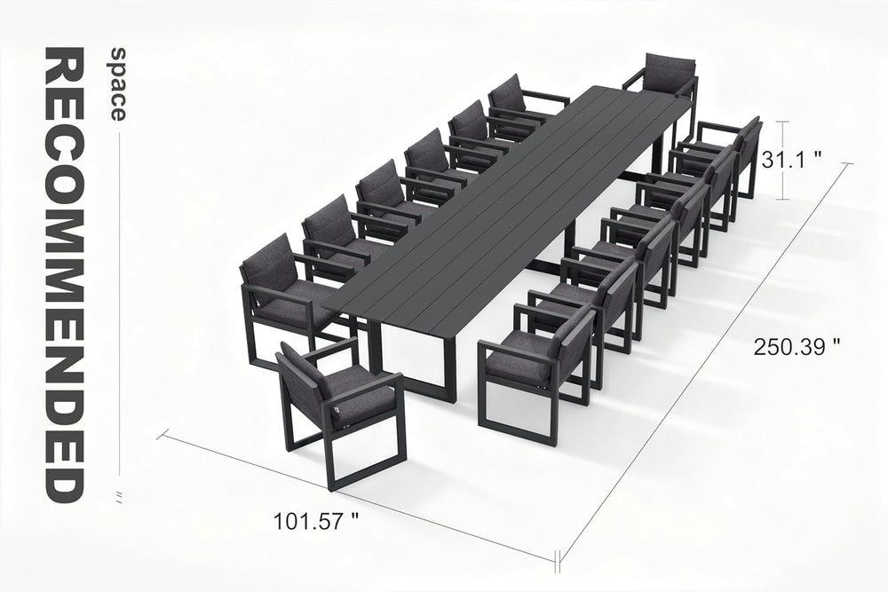 PURPLE LEAF Outdoor Dining Set for 14 Table and Chairs w/Cushions, Grey