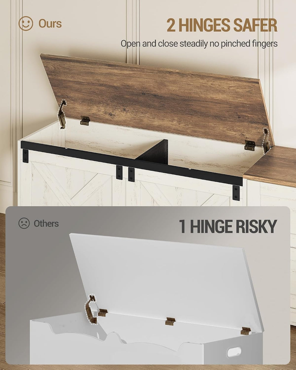 Hzuaneri 59" Farmhouse Storage Chest with 2 Drawers | 60 Gal | Retro White