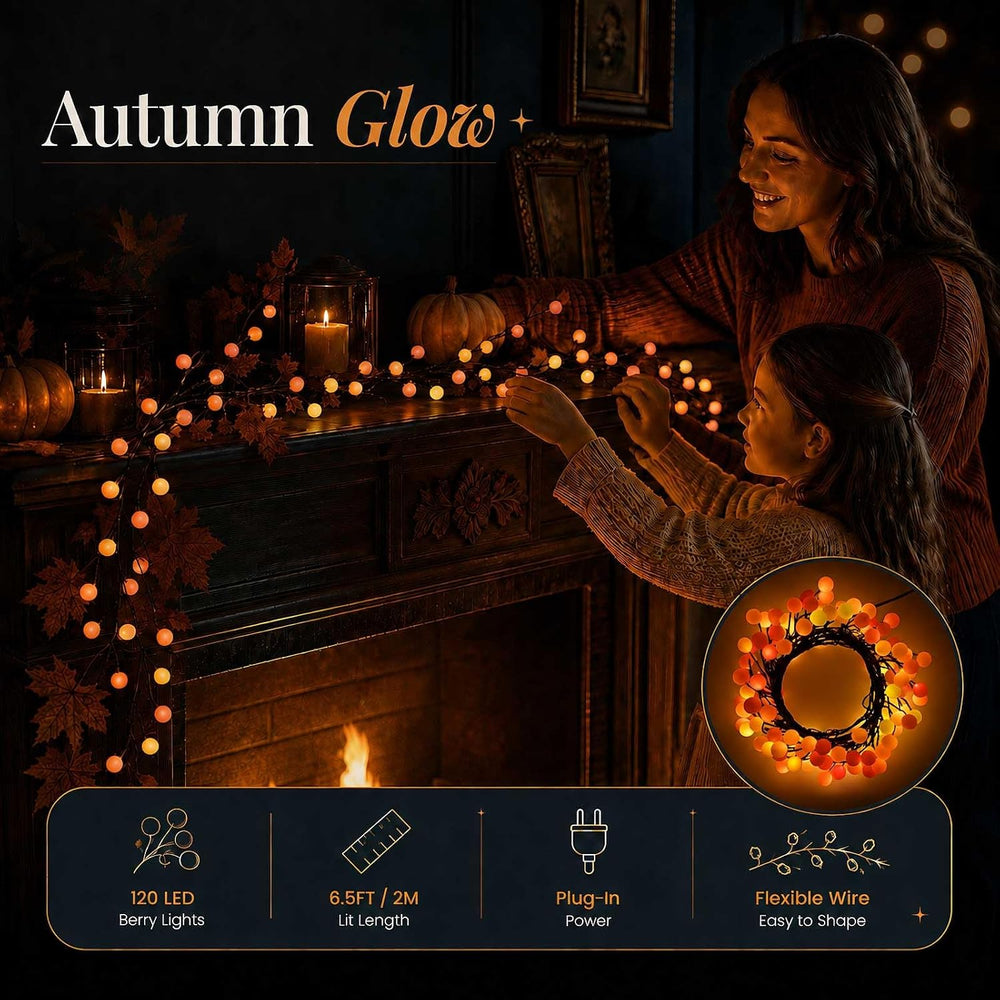 QBIS Halloween Lights, Orange Yellow Red, 120 Berry Cluster Lights,6.5ft