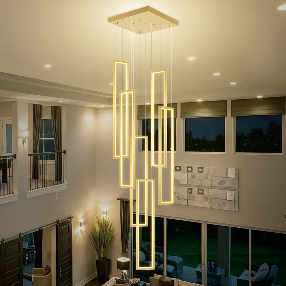 Flashing God ModernLed Gold Chandelier with 6 Ring Foyer Chandeliers,Larger H...