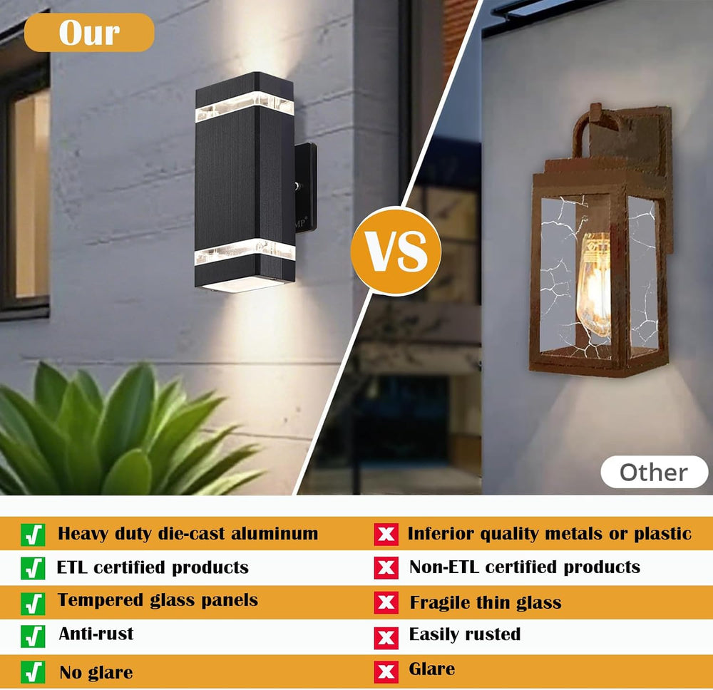 iYogaled Up and Down Outdoor Wall Lights, 2 Pack Black Modern Porch Lights