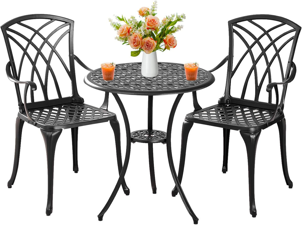 Outdoor 3 Piece Bistro Set Cast Aluminum Bistro Table and Chairs Set of 2, Al...