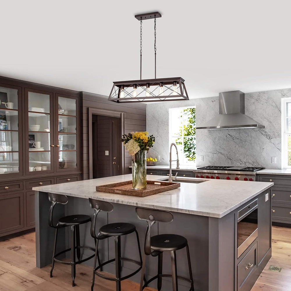 Farmhouse Linear Chandelier 5 Light Kitchen Island Pendant Lighting Industria...