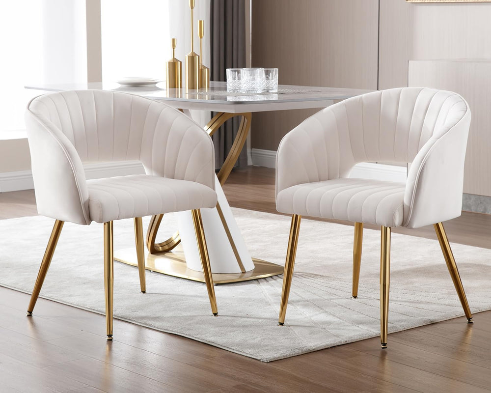 KCC Velvet Desk Chair Upholstered Tufted Chairs Dining Chairs 1 PC & Cream