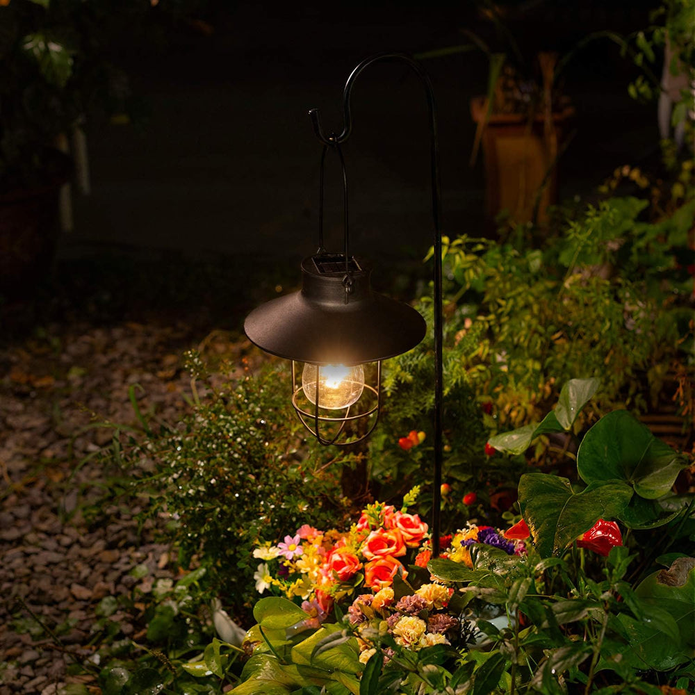2 Pack EKQ Hanging Solar Lights Lantern Lamp with Shepherd Hook, Metal Waterp...