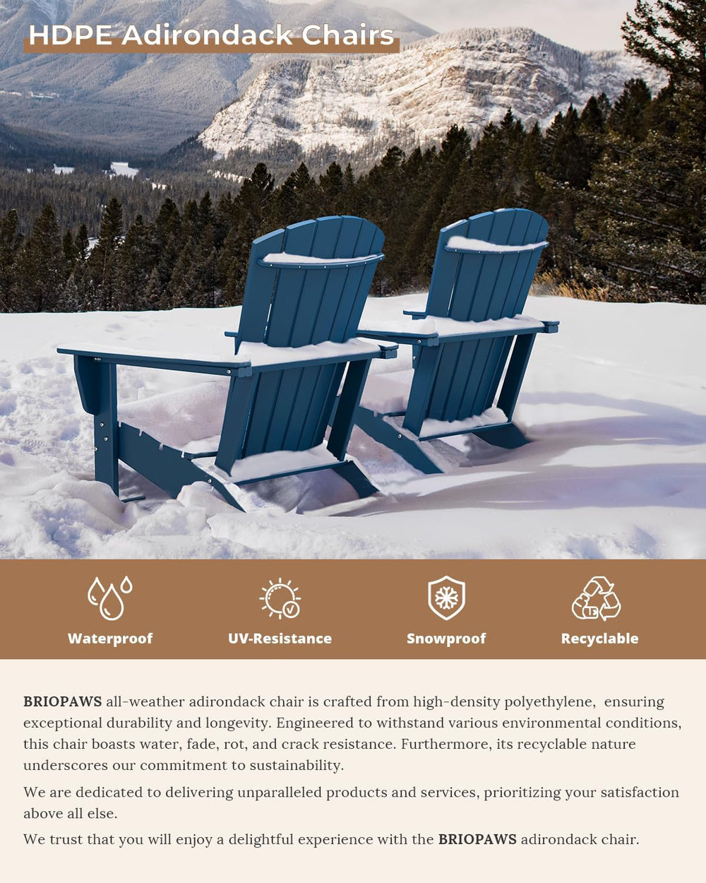 BRIOPAWS Oversized-Adirondack-Chairs-Set-of-4 | HDPE | All Weather | Blue