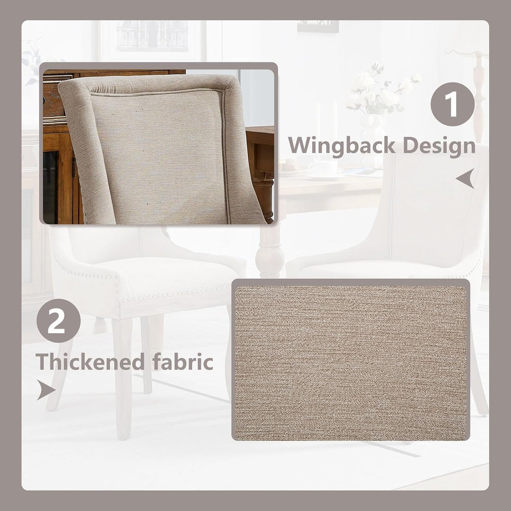 Beige Dining Chairs Set of 6, Fabric Upholstered Kitchen Chairs