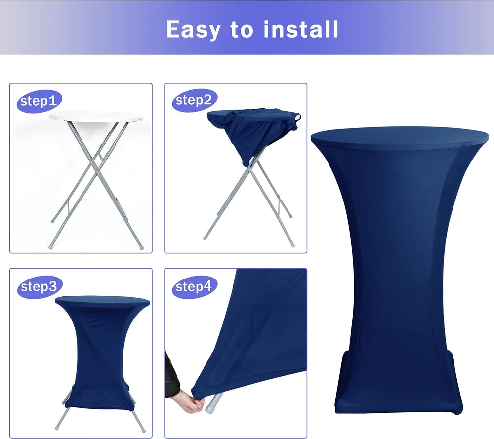 Spandex Navy Cocktail Table Covers for 30-32 Inch High Top Pub 4 Pack