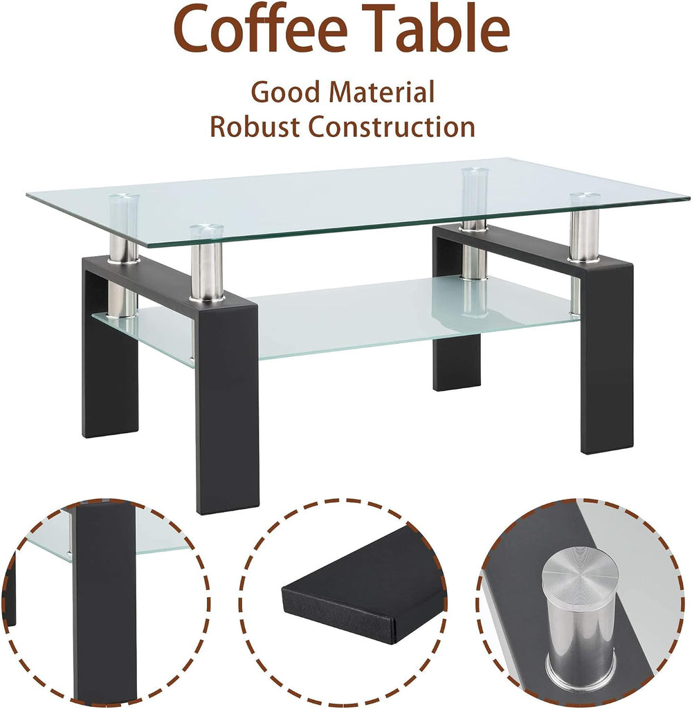 IANIYA Glass Coffee Table Metal Tube Glass Coffee Table, Livingroom Table (Cl...